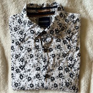 Denim & flower mens shirt slim fit size large floral design button down